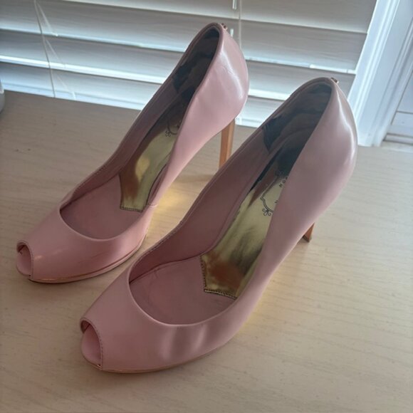 Ted Baker Baby Pink and Rose Gold Peep Toe Heels - Picture 2 of 5